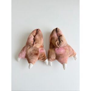 Wishpets Furry dinosaur Slippers Brown Animal Print Non-slip Unisex Adult Size S